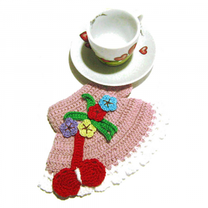 Presina cappello rosa antico con fiori ad uncinetto 12.5x18 cm - Crochet by Patty