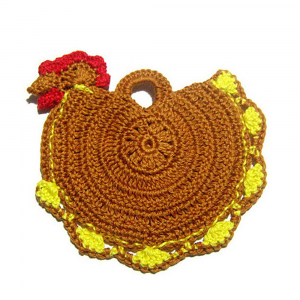 Presina gallina marrone ad uncinetto 14.5x16 cm - Crochet by Patty