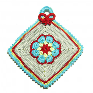Presina grigia con fiore afgano ad uncinetto 15.5x17 cm - Crochet by Patty