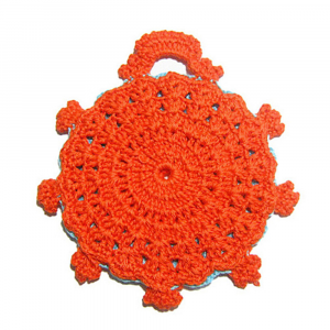 Presina turchese e arancione ad uncinetto 14.5x16.5 cm - Crochet by Patty