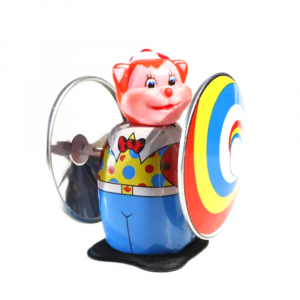 Orso clown di latta giocattolo a carica meccanica 9x10.5x12 cm - C'era una volta