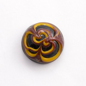 Perla di Murano Fenicio Ø20 mm colore nero con decori ambra in pasta. Foro posteriore