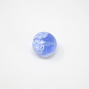 Perla di Murano Ø12 mm bluino trasparente chiaro con murrine bianche. Foro passante