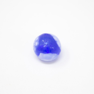 Perla di Murano Ø12 mm bluino trasparente con murrine bianche. Foro passante