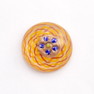 Perla di Murano Ø23 mm con filigrana ambra e avventurina, colore cristallo e blu con foro posteriore