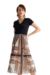 Dress with Printed Pleated Skirt
