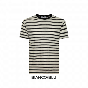 FP 267 T-Shirt 100% Lino Rigata Bianco/Blu Navy