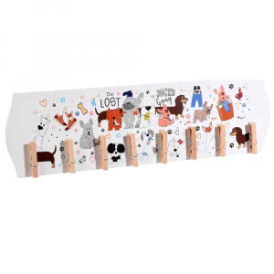 Portafoto colorato Cani e 8 mollette in legno da appendere 40x11.5 cm