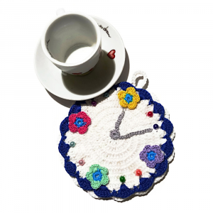 Presina orologio bianco e blu ad uncinetto 13x15 cm - Crochet by Patty