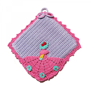 Presina lilla e rosa scuro con damina ad uncinetto 19.5x20 cm - Crochet by Patty