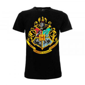T-Shirt nera Harry Potter a maniche corte con stemma Hogwarts - Varie taglie