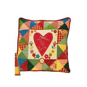 Cuscino patchwork con cuore in stoffa 40x40 cm - My Doll 