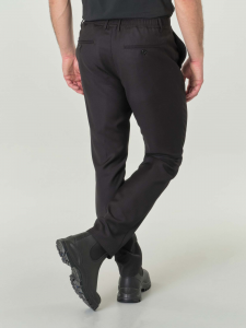 Pantaloni nero in tela di pura lana fantasia a micro quadretti