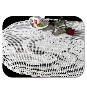 Centrino bianco a filet con dama ad uncinetto 55x38 cm - Crochet by Patty