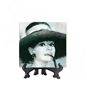 Quadretto Audrey Hepburn bianco e nero 10x10 cm - C'era una volta