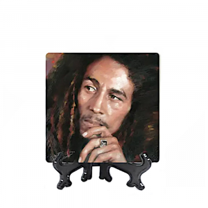 Quadretto o sottobicchiere in pietra con cavalletto Bob Marley 10x10 cm
