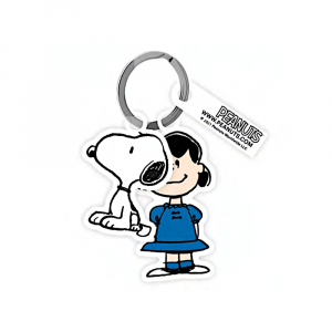 Portachiavi Peanuts Snoopy e Lucy in plastica trasparente 6 cm