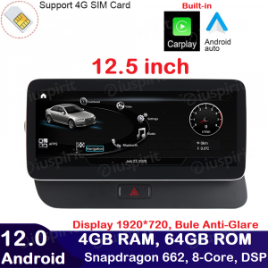 ANDROID navigatore per Audi Q5 2009-2017 CarPlay Android Auto 12.5 pollici 4GB RAM 64GB ROM Octa-Core Bluetooth GPS WI-FI