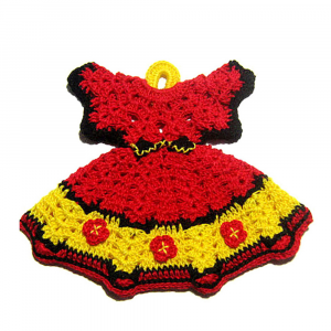 Presina vestitino rosso e giallo ad uncinetto 17x14 cm - Crochet by Patty