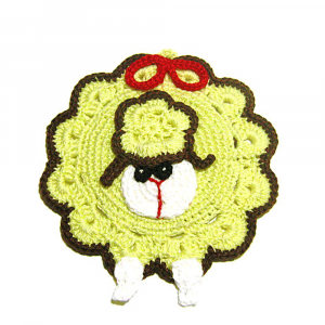 Presina pecora gialla e marrone ad uncinetto 14x16 cm - Crochet by Patty