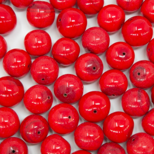 Perla di Murano tonda Ø12 mm vetro rosso in pasta con foro passante.