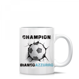 Tazza mug bianca con scritta Champion BiancoAzzurro in ceramica