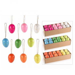 36 uova di Pasqua in plastica colorata e decorata da appendere