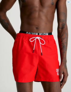 Calvin Klein Pantaloncini Da Bagno Corti Con Fascia In Vita Doppia - Intense Power Cajun Red