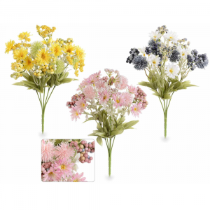 Set 3 mazzi di fiori di campo e bacche artificiali 30 cm
