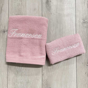 Coppia asciugamani chicco di riso rosa Personalizzato
