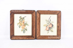 Checkered Pair With Wooden Frame Raw Depicting Fruit