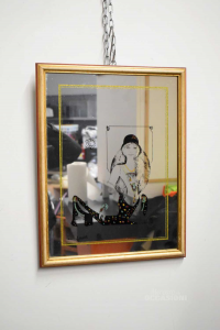 Mirror Rectangular With Print Ner Woman Elegant Brev 33x43 Cm