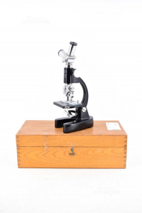 Microscope From Laboratory Ems Pat.6562 3 Ingrandimenti 23cm Height Box Wood M