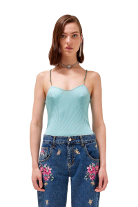 Knitted Top with Rhinestone Straps