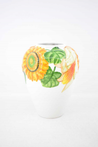 Vase Flower Stand Made In Italy With Sunflowers Paintings H 27 Cm