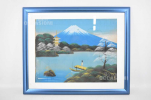 Painting Painted Japanese Frame Light Blue Size 54x34 Cm