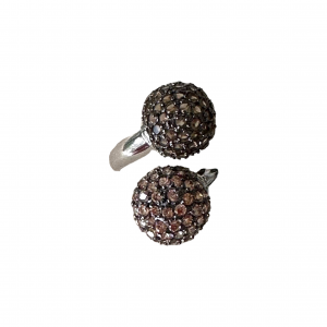 ANELLO DOUBLE BOULE CON ZIRCONI BROWN