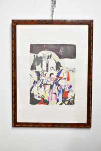 Painting Lithograph Boscaini 85 The Processione Size 52x70 Cm