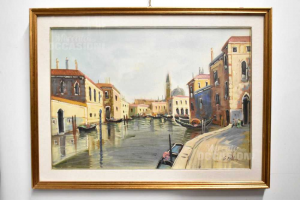 Painting Oil Painting Venezia\'s Canal 82x62 Cm