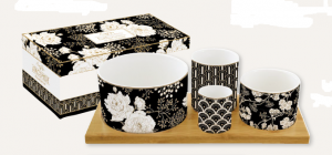 EASY LIFE Set Aperitivo con base in  bamboo con 4 ciotole in porcellana Fine China con scatola regalo R1468#ARTF