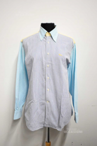 Shirt Man Harmont & Blaine Size.40 Light Blue Blue Yellow Striped In Wool