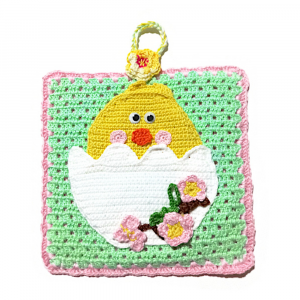 Presina di Pasqua verde con pulcino ad uncinetto 15x18 cm - Crochet by Patty