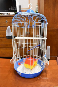 Cage Per Little Birds White Light Blue High 62x30 Cm With Accessories