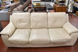 Sofa Three Seats True Leather Beige