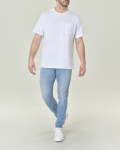 T-shirt bianca mezza manica in puro cotone relaxed fit con taschino applicato al petto