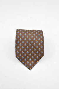 Tie Man Yves Saint Laurent 100% Silk Brown With Ladybugs Blue