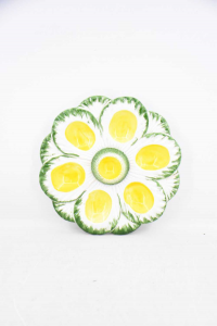 Flach Hafen Keramikeier Runde Weiß Grün Gelb Hergestellt In Italien 23 Cm Durchmesser