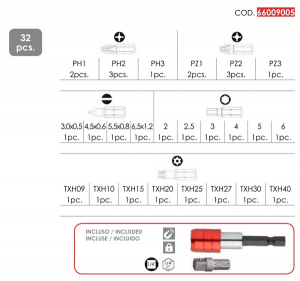 Assortimento 32 inserti per avvitatore professionali LTI 66009005
