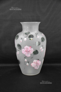 Glass Vase Satin Flowers Pink Paintings Lory 31 Cm