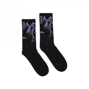 PHOBIA Calze Socks Black With Purple Lightning 